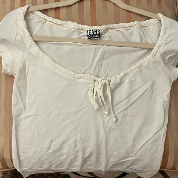 White Y2K Iceberg Jeans Tie Top 🍦 - Picture 3 of 4